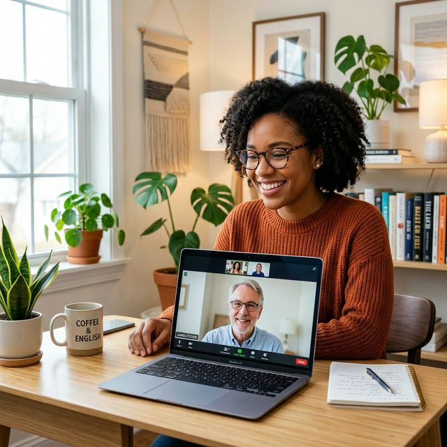 Студентка на онлайн-уроці англійської з репетитором